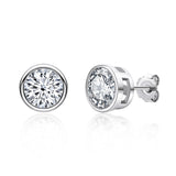Women's Moissanite Diamond Stud Earrings Round Bezel – Gifts for Her — 2