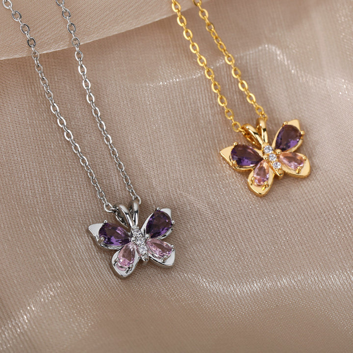 Purple Zircon Butterfly Necklace Micro Palette – Jewelry Gift Ideas — 1