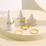 Boho Vintage Gold Geometric Emerald Statement Ring Set – Stylish Gifts — 6