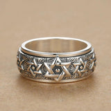 Turnable S925 Silver Ring Men's Retro Hexagram Wide – Gifts for Him — 2