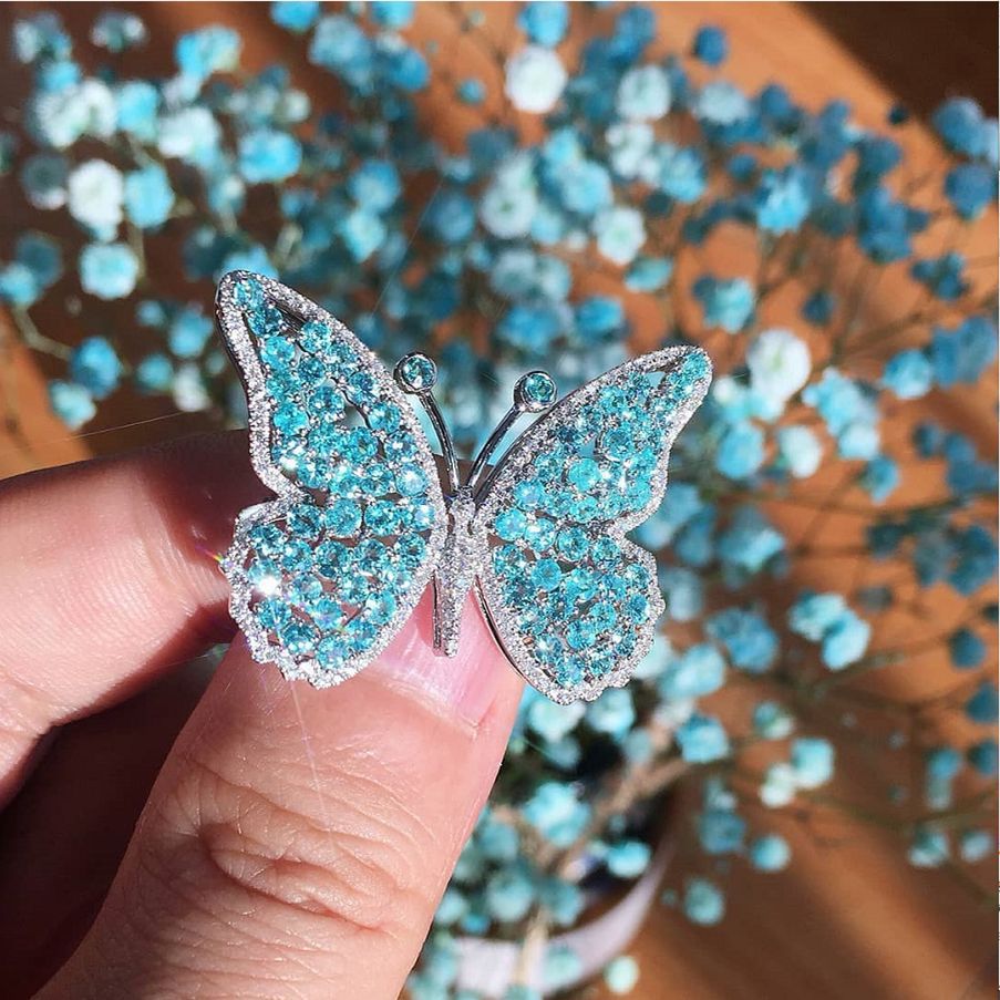 Electroplated Lake Blue Exaggerated Butterfly Ring – Stylish Gifts — 1
