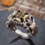 S925 Silver Punk Men's Cross Ring Anchor Flower – Gifts for Him — 2