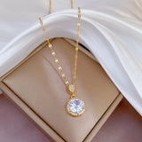 Women's Full Diamond Round Micro Pendant Necklace – Jewelry Gift Ideas — 2