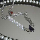 Half Butterfly Pendant Pearl Panel Necklace – Jewelry Gift Ideas — 4