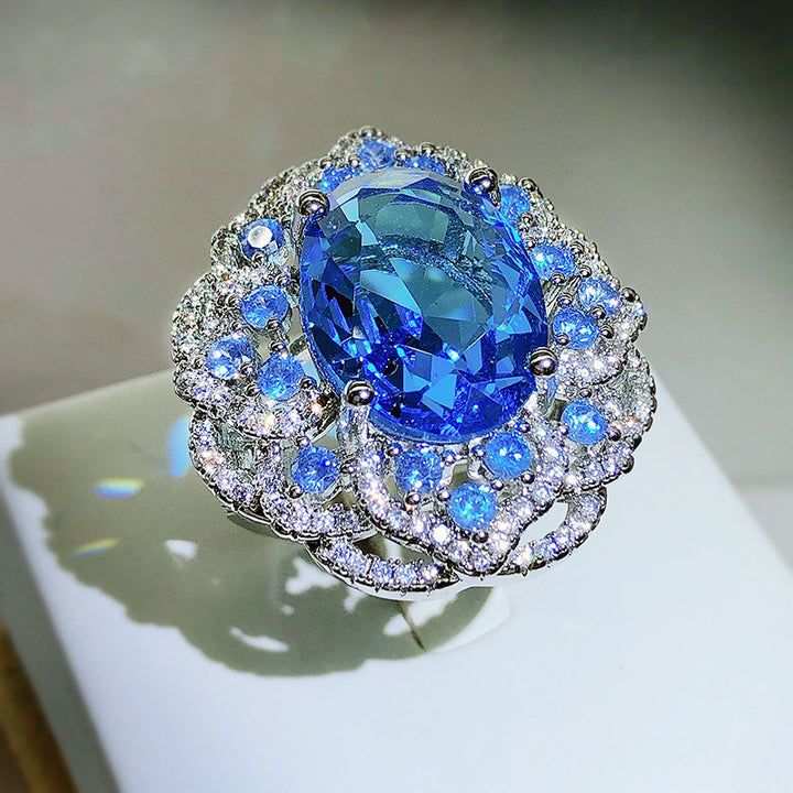 Artificial Ocean Blue Topaz Colored Gems Open Ring – Gifts for Her — 1
