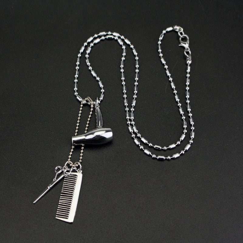 Hair Dryer Scissors Comb Necklace Pendant – Jewelry Gift Ideas — 1
