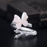 Pink Shell Butterfly Ring Female Branch S925 Silver – Gifts for Her — 2