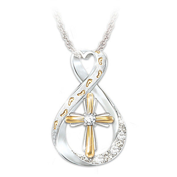 Cross Footprint Diamond Pendant Two Tone – Jewelry Gift Ideas — 1
