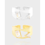 Irregular Surface Triangle Zircon Ring Sterling Silver – Gifts for Her — 7