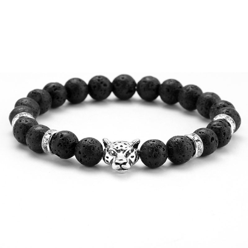 8mm Volcanic Stone Onyx Alloy Leopard Head Beaded – Jewelry Gift Ideas — 1