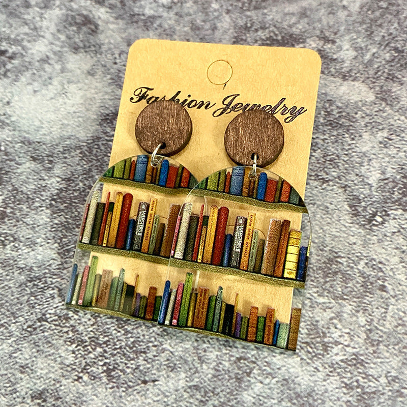 Classic Droplet Splice Bookcase Acrylic Earrings – Stylish Gifts — 1