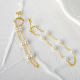Sterling Silver Curved Tassel Pearl Chain Earrings – Birthday Gifts — 6