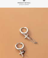 Short Cross Chain Ear Clip Women's Rhinestone Earrings – Gifts for Her — 6