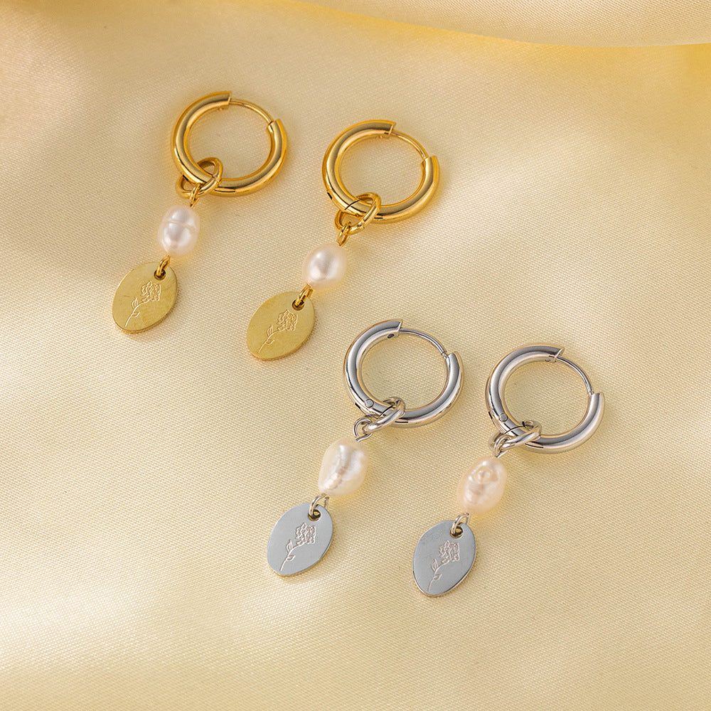 INS Pearl Flower Tag Titanium Steel Earrings For Women – Gifts for Her — 1