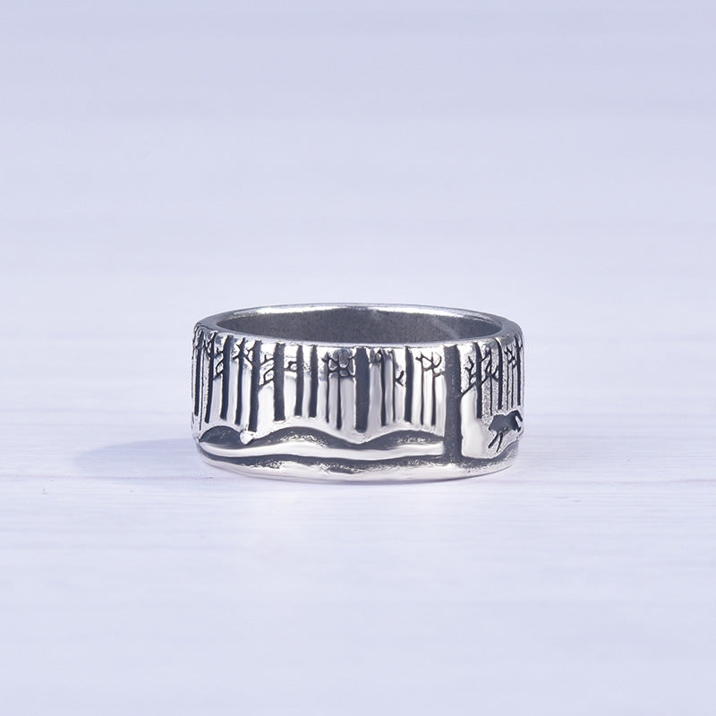 Engraving Running Woman With Wolves Silver Plated Ring – Gifts for Her — 1