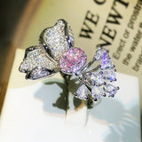 Bright Red Diamond Colored Gems Flower Ring Female – Gifts for Her — 4