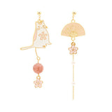 S925 Silver Needle Earrings Japanese Cat Fan – Cat Lover Gifts — 2