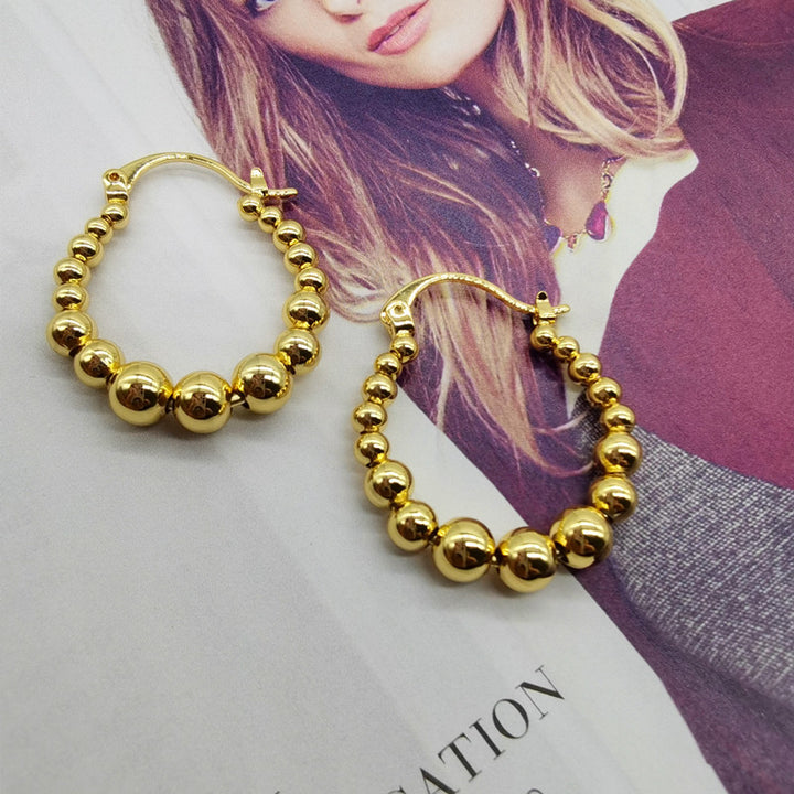 Gold Ball Hoop Earrings Beaded Circle Ear Clip – Meaningful Gifts — 1