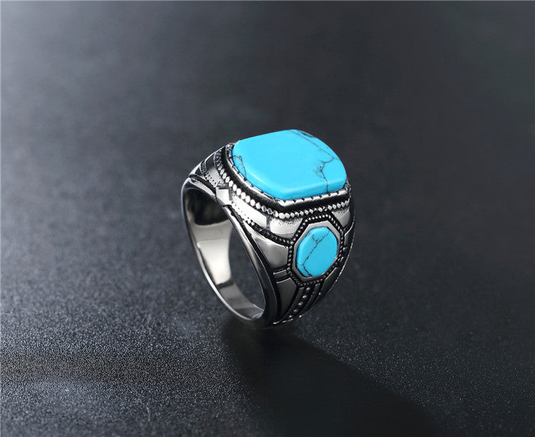 Vintage Turquoise Men's Titanium Steel Ring – Gifts for Him — 1