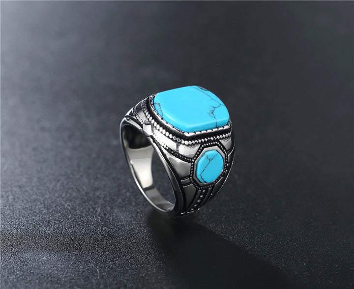 Vintage Turquoise Men's Titanium Steel Ring – Gifts for Him — 1