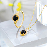 Round Carved Garnet Ring Black Agate Pendant – Jewelry Gift Ideas — 3