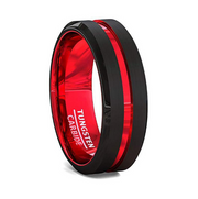 Men's 8mm Black and Red Tungsten Carbide Ring Matte – Gifts for Him — 6