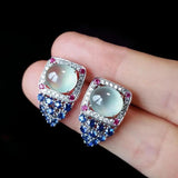 Jade Chalcedony Ice Plated S925 Silver Sapphire Earrings – Gift Ideas — 4