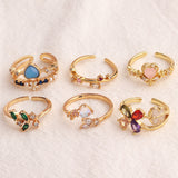 Copper Micro-set Colored Zircon Heart-shaped Ring – Gifts for Her — 7