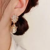 French Hong Kong Style Champagne Pearl Zircon Earrings – Stylish Gifts — 4