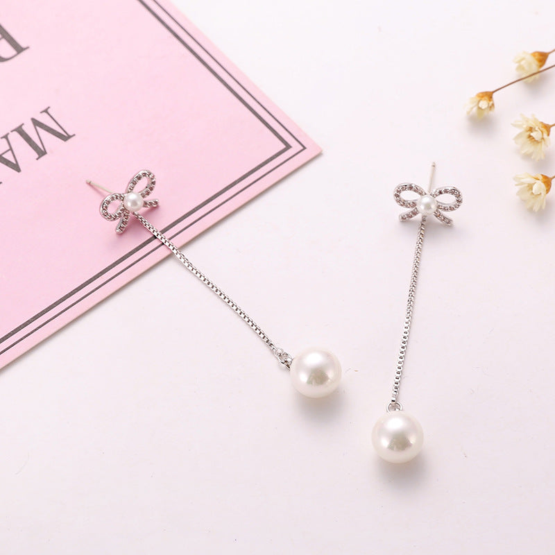 Sterling Silver Needle Bow Earrings Long Pendant – Jewelry Gift Ideas — 1