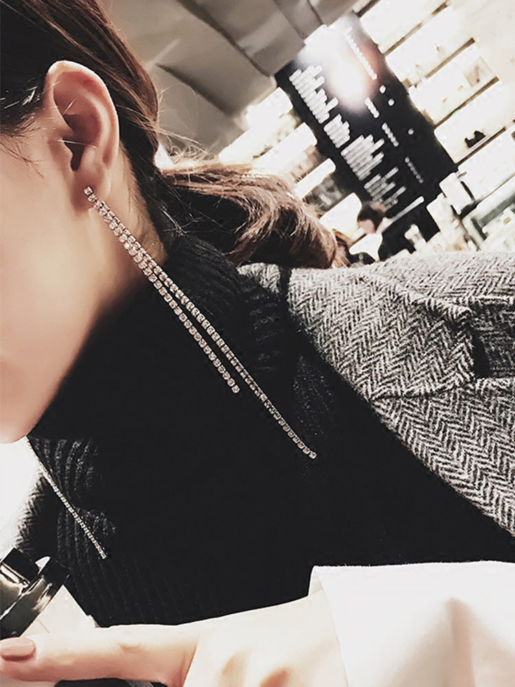 Silver needle long tassel earrings female – Gifts for Her — 1