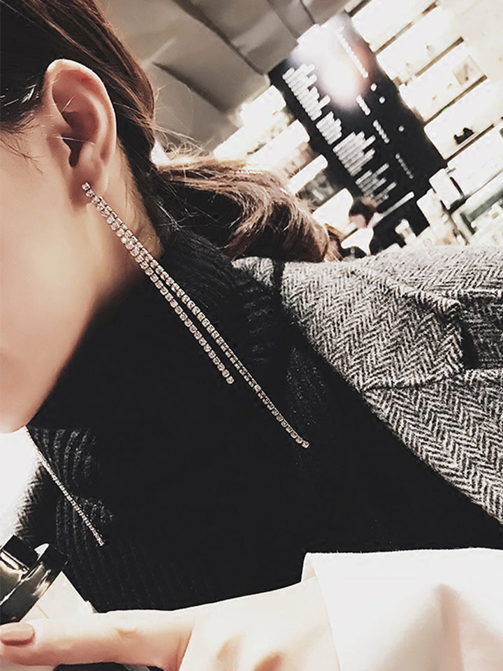 Silver needle long tassel earrings female – Gifts for Her — 1