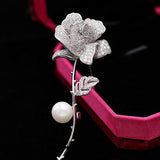 Women's Fashion Pearl Inlaid Zircon Camellia Brooch – Stylish Gifts — 1