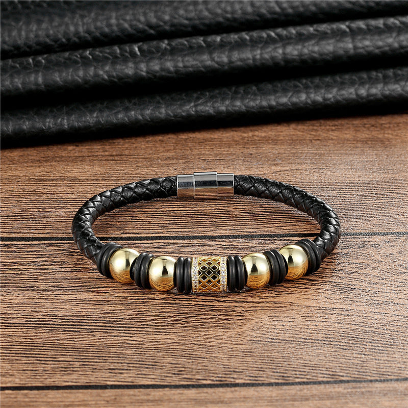Antique Zircon Bracelet In Woven Leather – Jewelry Gift Ideas — 1