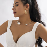 Asymmetric Geometry Pearl Round Beads Collar – Holiday Gift Ideas — 3