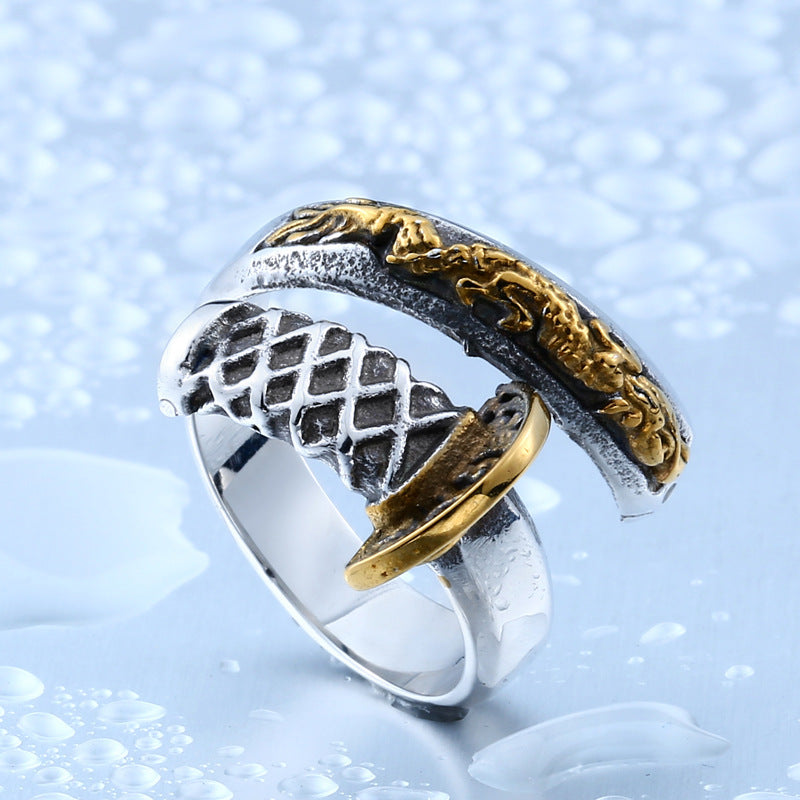 Titanium Steel Electroplated Men's Dragon Sword Ring – Gifts for Him — 1