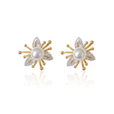 Ladies S925 Silver Needle Pearl Petal Stud Earrings – Small Gift Ideas — 1