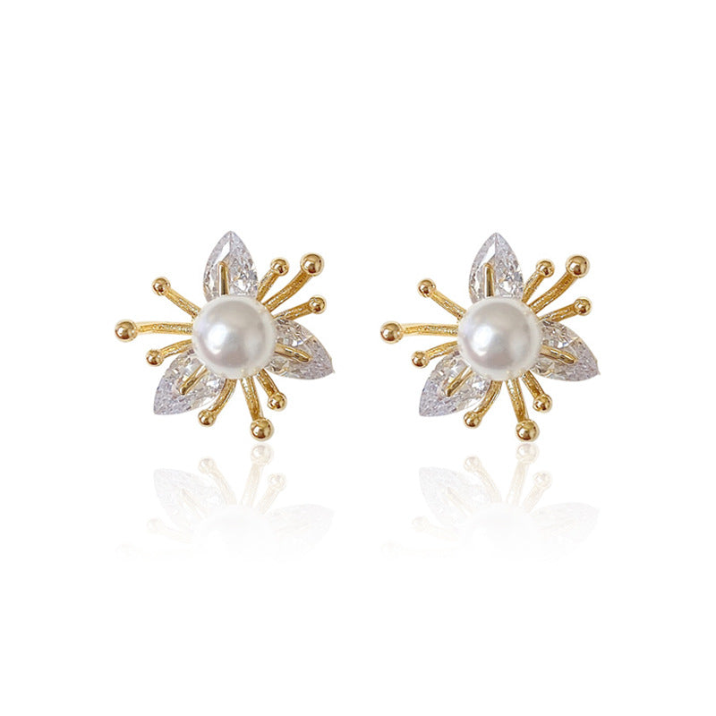 Ladies S925 Silver Needle Pearl Petal Stud Earrings – Small Gift Ideas — 1