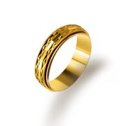 Gold Narrow Faced Reel Print Circular Texture Ring – Surprise Gifts — 5