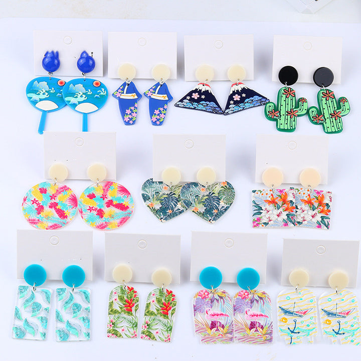 Women's Vintage Color Clash Embossed Acrylic Earrings – Gifts for Her — 1