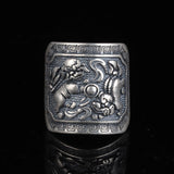 Double Sterling Silver Lion Ball Ring Female Retro – Gifts for Her — 5