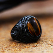 Vintage Stainless Steel Engraved Ring With Gemstones – Practical Gifts — 5