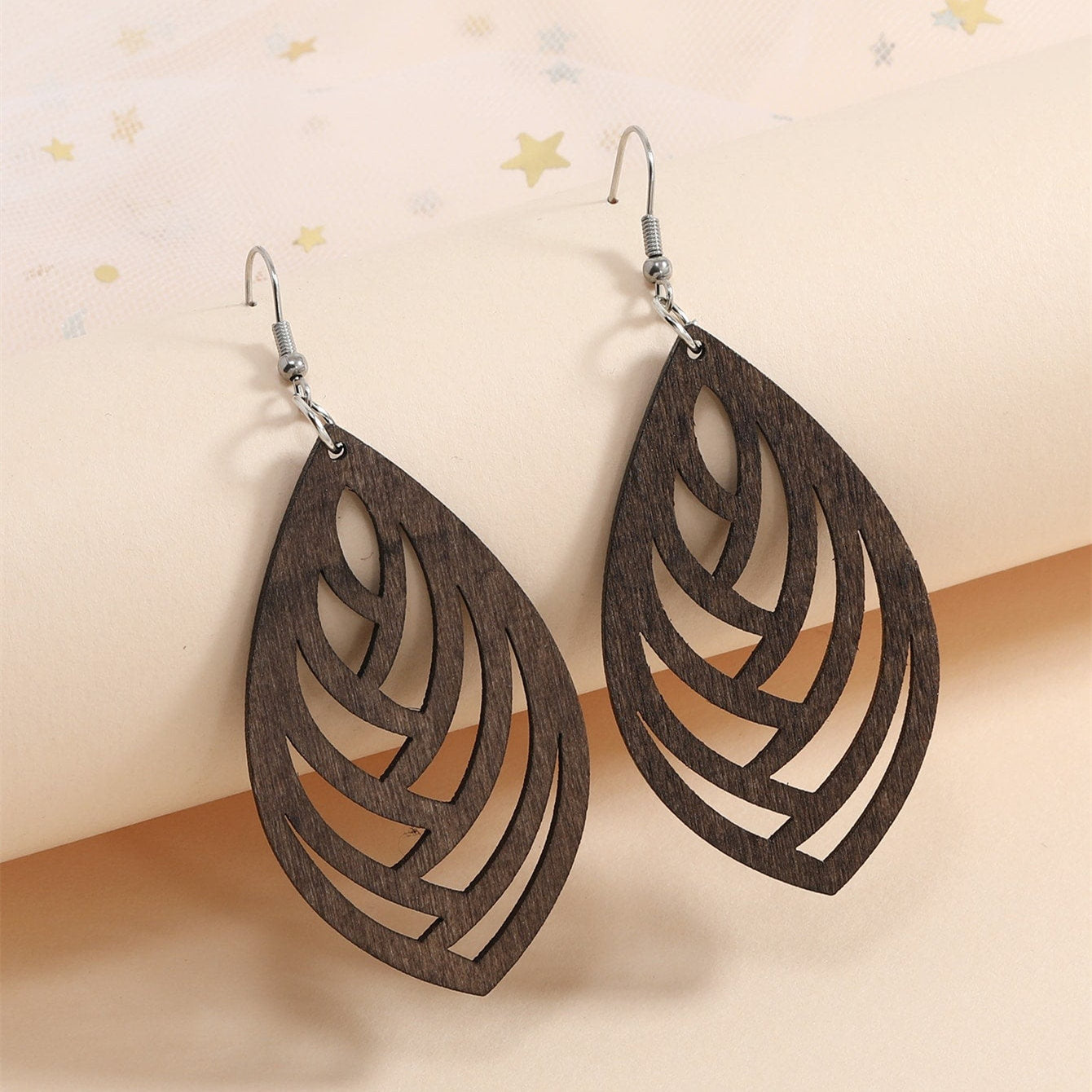 Hollow Geometry Wood Earrings Eardrop Personality – Birthday Gifts — 1