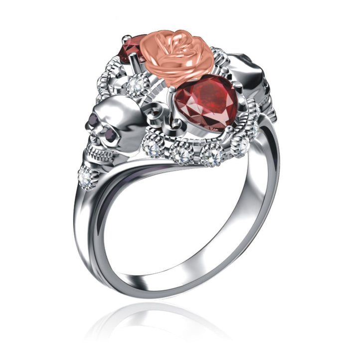 Rose Skull Ring Heart Shape Red Zircon Punk Ring – Stylish Gifts — 1