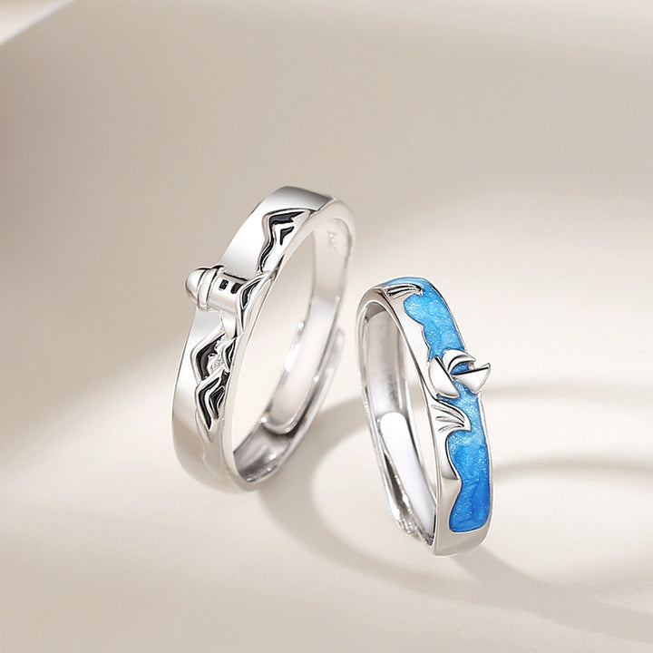 Haven Couple Pair Ring Niche Design Wave Ring – Gifts for Couples — 1