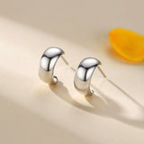 S925 Sterling Silver Glossy C- Shaped Stud Earrings – Gifts for Her — 9