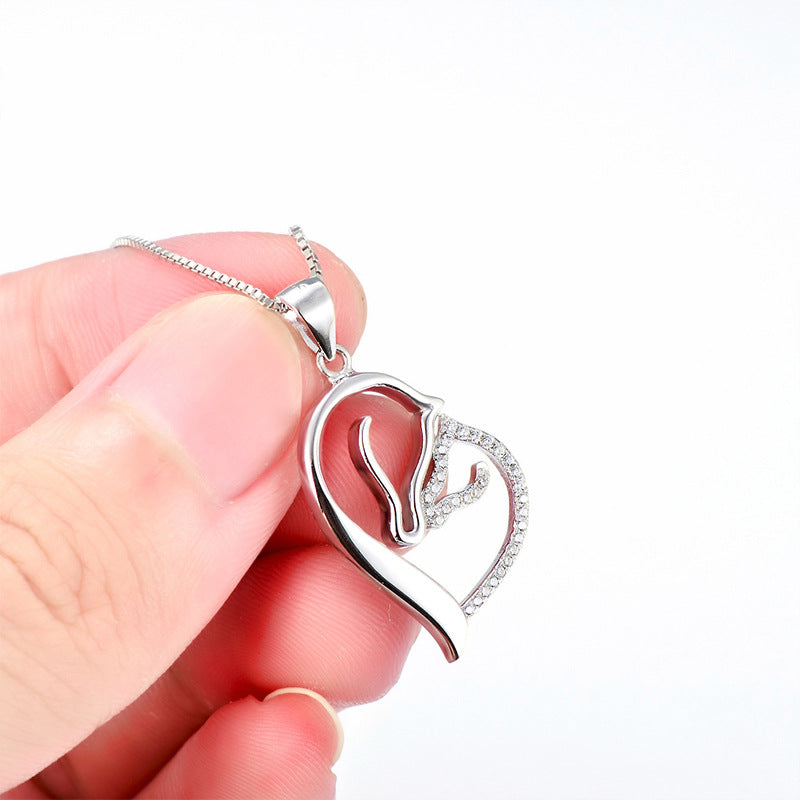 Sterling Silver Double Head Horse Heart Necklace – Jewelry Gift Ideas — 1