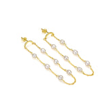 Sterling Silver Curved Tassel Pearl Chain Earrings – Birthday Gifts — 3