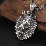 Vintage Distressed Pure Silver Crown Lion Pendant – Jewelry Gift Ideas — 2