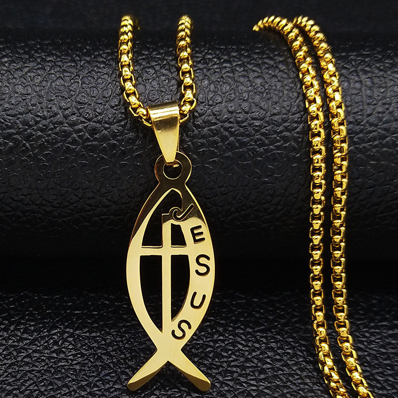 Simple Stainless Steel Fishbone Pendant Necklace – Jewelry Gift Ideas — 1
